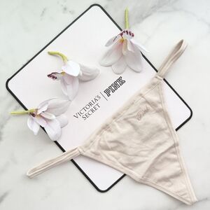 NWT PINK VICTORIA'S SECRET COTTON SMOOTH V-STRING THONG PANTY IN MARZIPAN